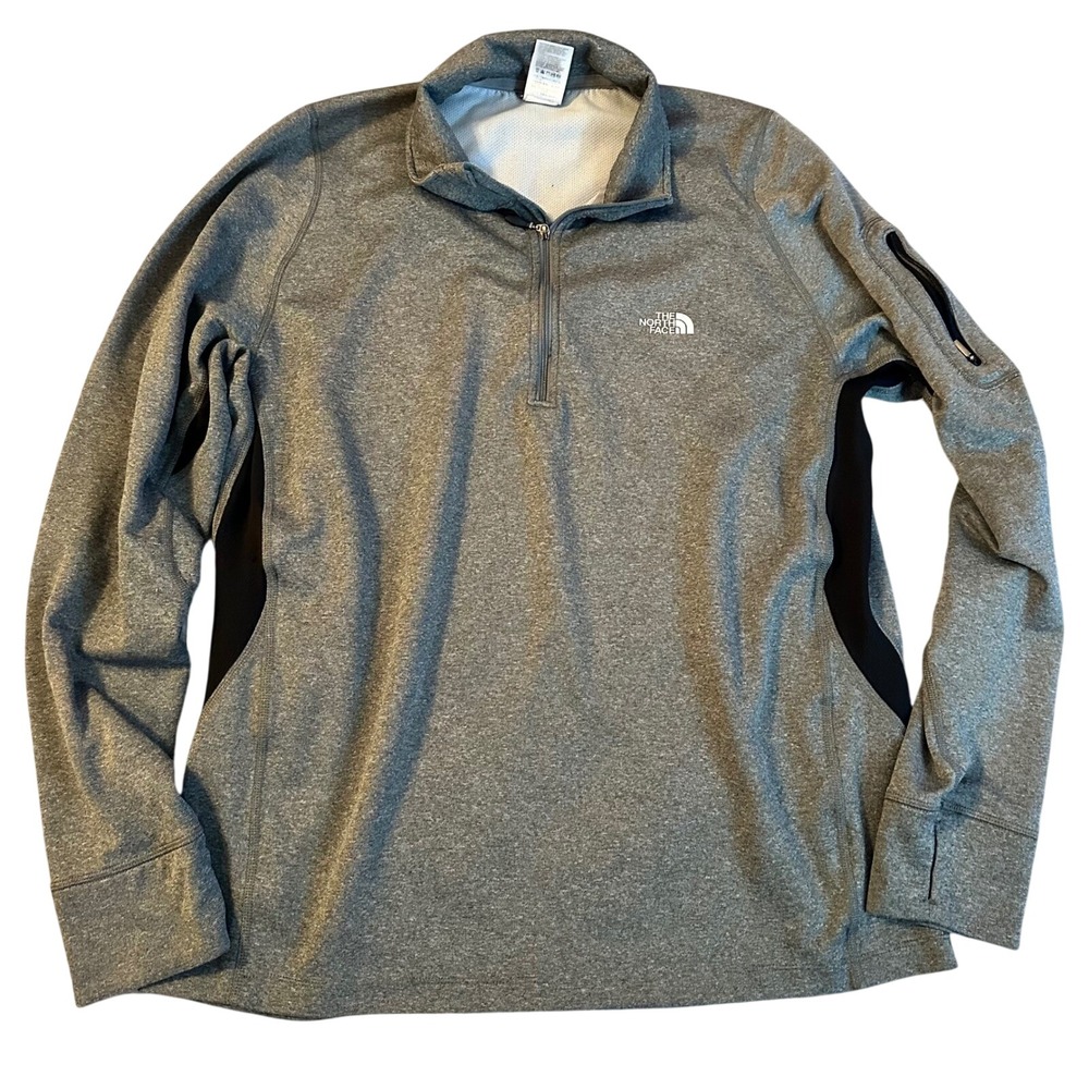 The North Face Mens Large Gray Quarter Zip Pullover Thumbhole Sleeve Pocket L